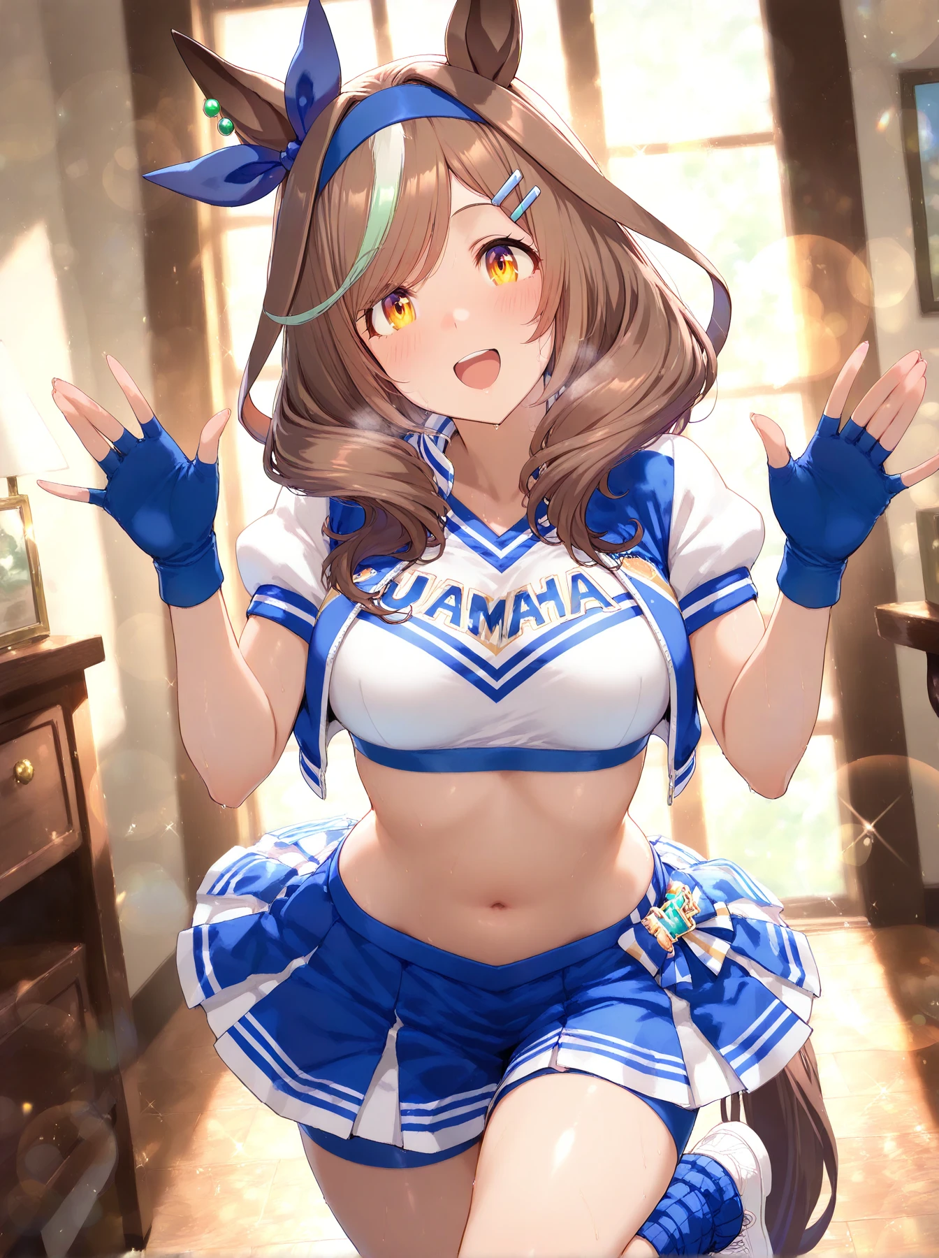 Anime Girl with a blue top and skirt holding bananas, pixiv, Anime cute art style, Pixiv competition winner, Top rated on Pixiv, Senna in League of Legends, (Anime Girl), kirokaze pixel art, In Pixiv, From Overwatch, Ali, pixiv 3dcg, Waifu, Complete!! Catwoman, anime Waifu