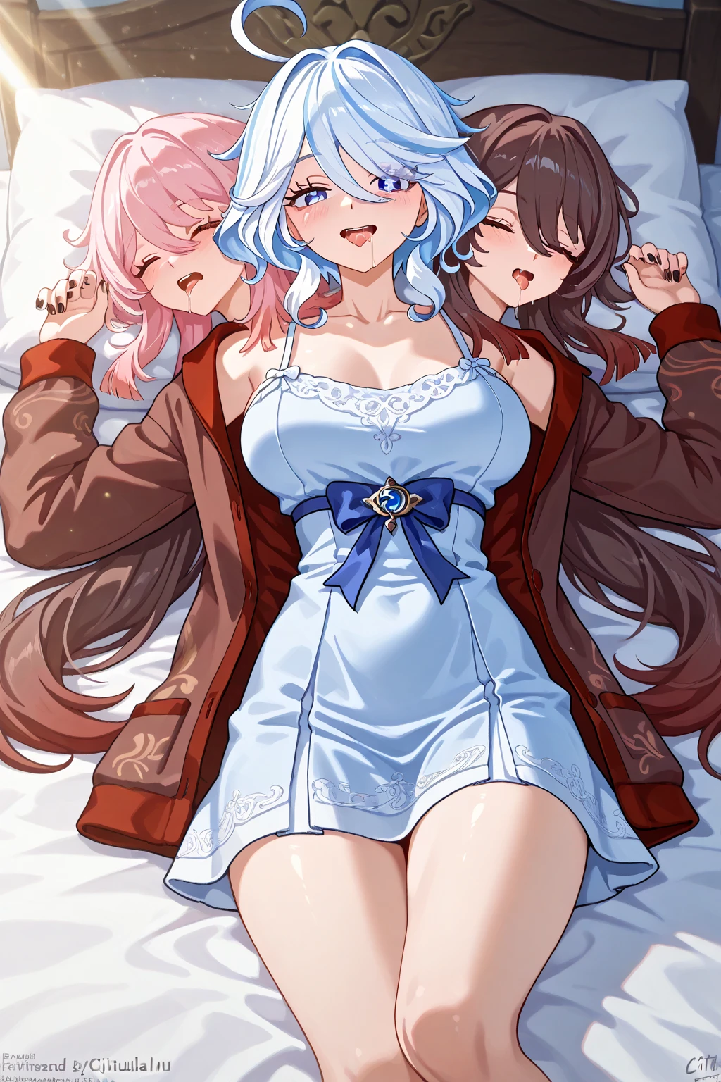 Your two headed mutated obese blue haired girlfriend’s looking away from much more attractive pink haired futa conjoined mommy with three arms while her mommy head is masturbating her and one of her friends on her back. Your girlfriend is disgusted by her mother spraying white cum from her fourth cock while masturbating her hairy cock as she’s lying down at her best friend’s house at a sleepover. your girlfriend is crying as she watches her mommy masturbate the multiple huge cocks on the body they share. Your girlfriend ashamedly lets her clearly older mother’s second head masturbate herself at her friend’s house with her thick hairy penises barely fitting out of the zipper on her tight pants. Her conjoined mother is clearly enjoying masturbating her daughter’s friend in contrast to the horror on the face of your girlfriend as she listens to her mother telling her that she has to do this to ease their big fat cocks for the 8th time today. Your girlfriend is disgusted by the feeling of having her mother masturbate her and shoot cum.