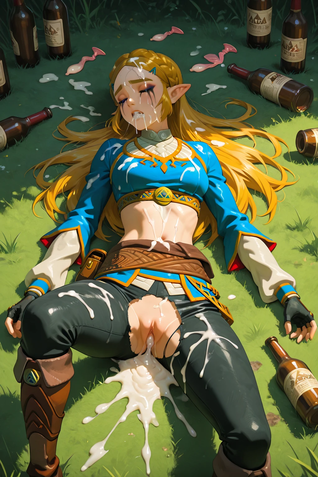 (link:1.5), legend of zelda, GS-Womanly, 1 girl ,bronde ,high resolution,(masterpiece), (photo realistic1.4), ultra high res, best quality, 8k,nsfw,detailed background,(at night,Garbage collection area:1.6),outdoor unit,pipe,trash,garbage,too many garbage,swill, food waste,wall, solo_focus,front view,character focus,looking at viewer, (gigantic breasts:1.3),lying, on side,(after sex:1.3), (after vaginal:1.3), anus, ass, (from behind:1.3), panies aside, (lying, on back:1.4), on side, pantyhose, pussy, pussy juice, torn clothes, torn legwear ,(close eyes:1.5),(troubled eyebrows:1.2),(nipples peek:1.3),(puusy peek:1.3),(steam:1.1),(sweat:1.2),(orgasm:1.2), arms up, ,cum, cum in pussy,, (torn clothes:1.5), (open clothes:1.5), (cumdrip:1.5), (cum string:1.5), (excessive cum:1.5),cum overflow, creampie, cum in pussy, (dirty floor,messy floor:1.3), grabage:1.3, cum on body, (cum on clothes:1.5), (milf:1.6), (40 years old:1.6),