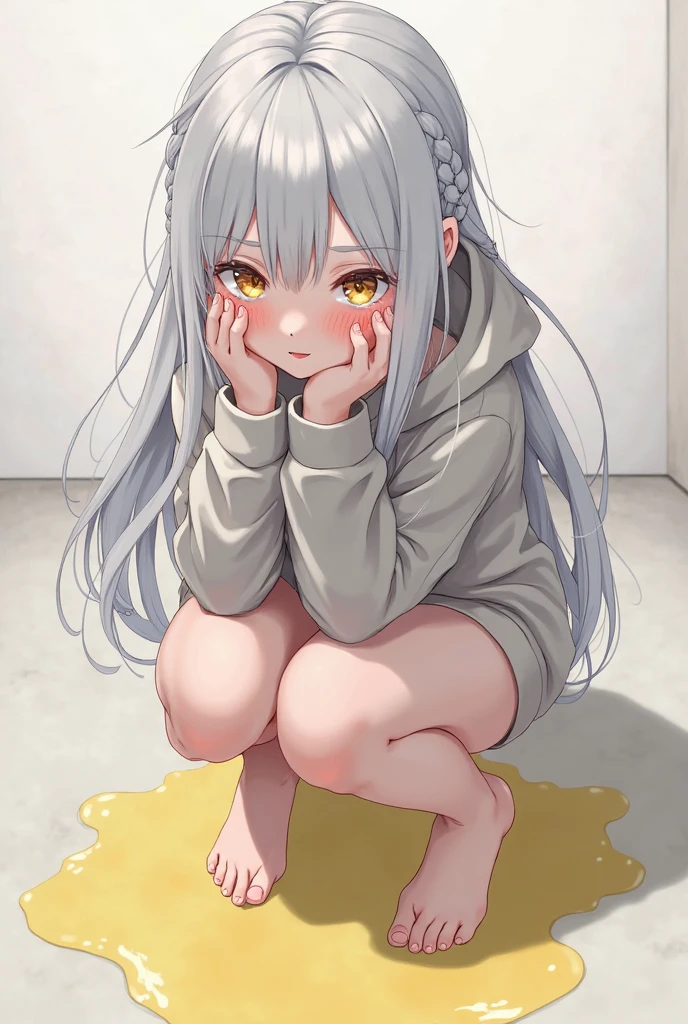Tiny naked skinny nerdy, crying, sitting on the floor with legs open