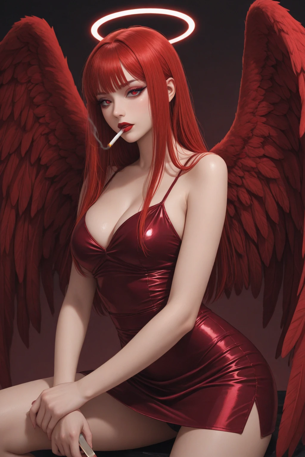 arafed woman in a red bodysuit with angel wings and candles, extremely detailed artgerm, beautiful succubus, red haired goddess, as seen on artgerm, artgerm julie bell beeple, artgerm style, ig model | artgerm, artgerm art, ! dream artgerm, artgerm'