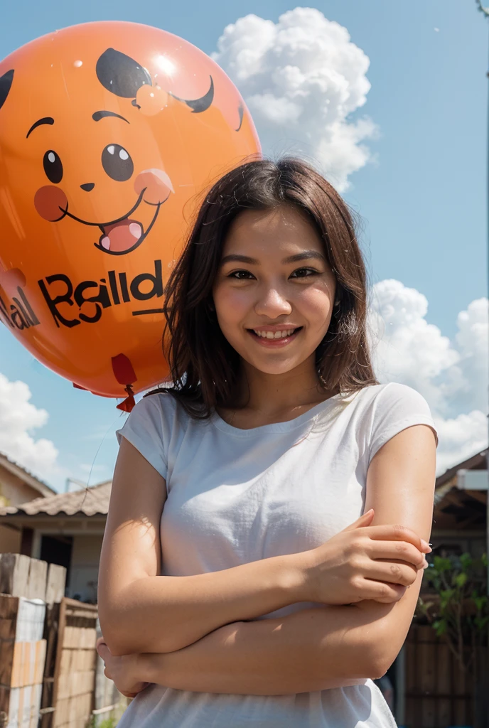 A 20-year-old girl who encourages fun, creativity and passion with orange and purple colors and that has letters that say: Ruizter.
