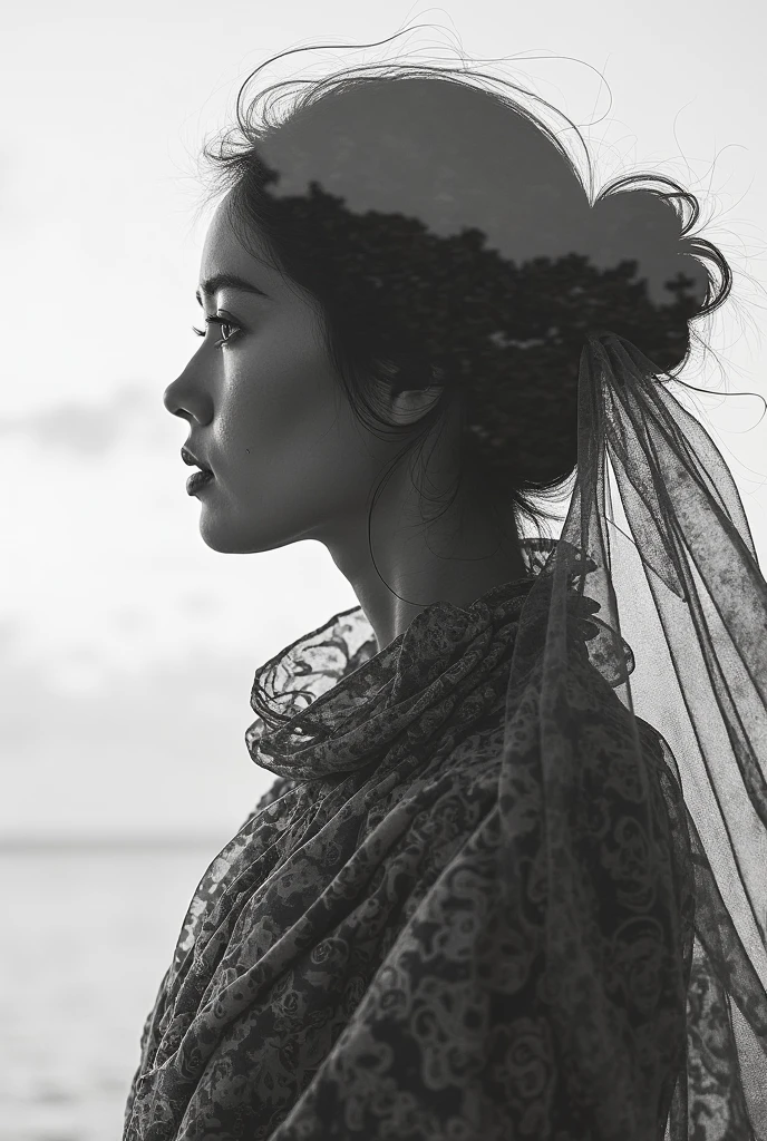 black and white, woman, Shadow Symphony, sharp focus, studio photo, intricate details, highly detailed,