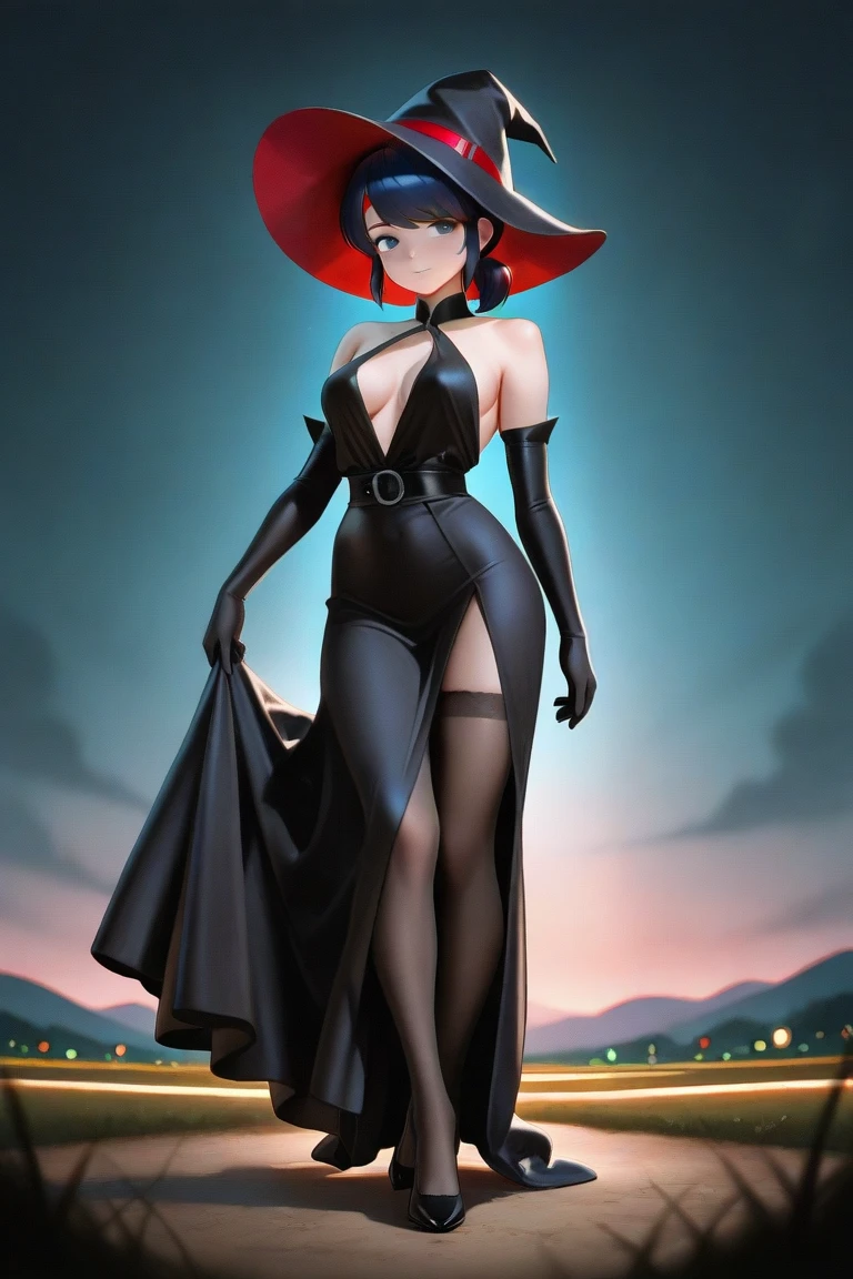 Mavis_dracula, full body, pantyhose, huge breast, pants, goth, long dress, black hair, flip flips, smile, long robe, skirt, victorian clothing