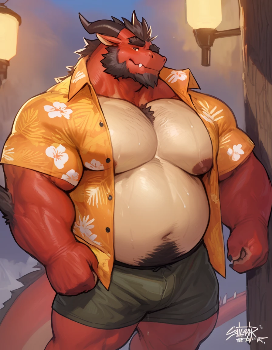 sweat drops, photography, {{cool posing}}, smooth skin, ultra realism shading, anthro, red, dragon, black horn, kemono, wearing cowboy hat, (cock, penis), (nude), suggestive, {{rembrandt}}, huge pecs, tribal, warrior, biceps, {loincloth}, tiny small waist, slim hunk, nsfw, in a swamp, by nullghost, by lindong, (precum:1.5), top angle, (top angle view:1.3), (hand grabing big chest), bare chest, (hand squeezing breast:1.5) big breast, open mouth, tongue out, smile, (hand masturbating cock:1.5), full body