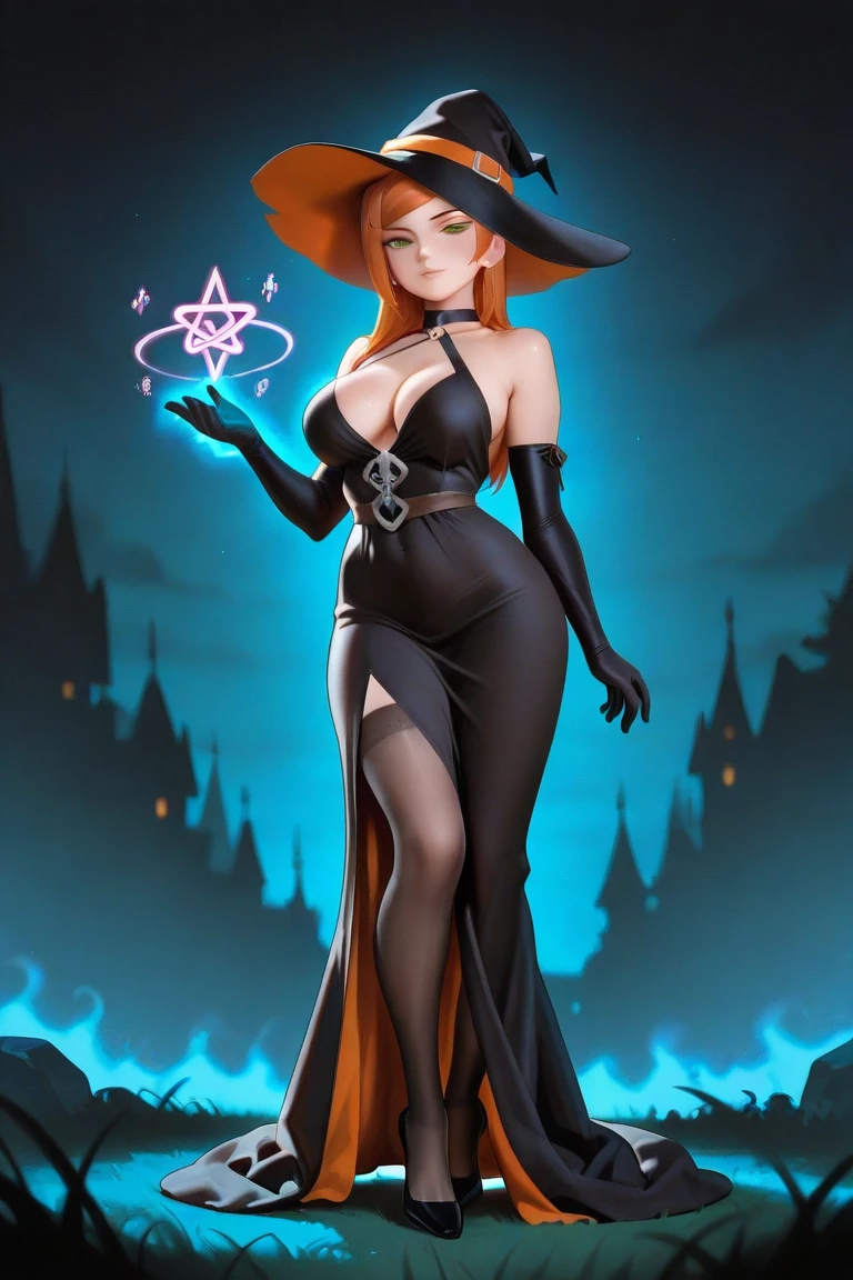 (ultra realistic,32k, masterpiece:1.2),(high detailed skin:1.1),( high quality:1.1),
<lora:dcsorceress-nvwls-v1:0.8>(smile , v-shaped eyebrows:1.1),(eyeliner,long lashes, mascara:1.1),orange hair, orange eyes, dcSorc, witch hat, strapless dress, detached sleeves,<lora:majic:0.5>Magic Circle, magical magic spell aura glowing celestial gardens, celestial flora, divine harmony, realm of celestial beings (blurry background:1.1),,(from behind,thick ass, looking at viewer, standing,:1.1), backless dress,, huge breast,large breast,<lora:add_detail:0.93>,full body,
(volumetric lighting:1.1),