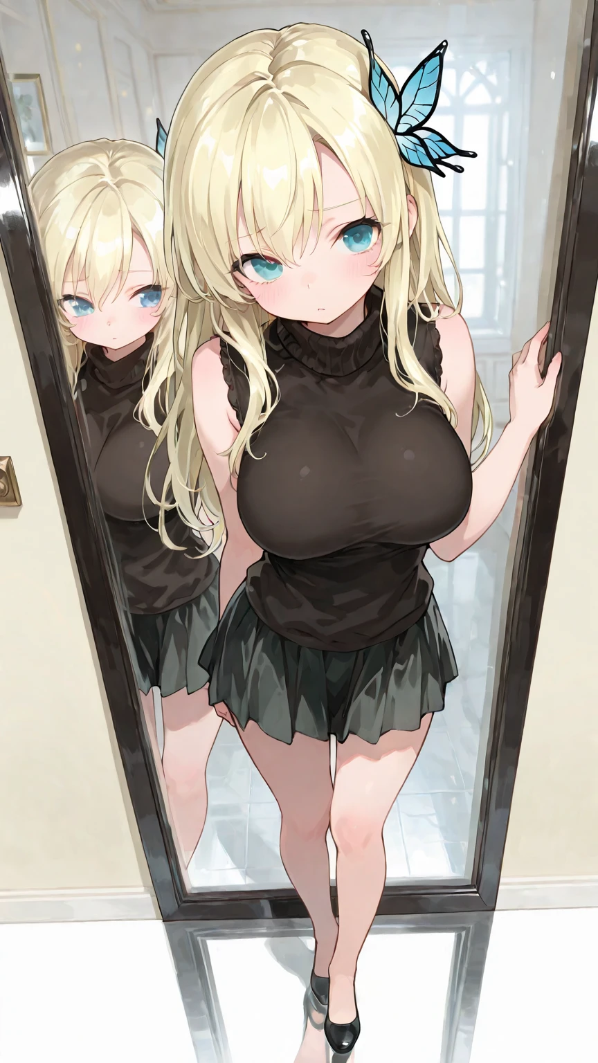 five sexy women in lingerie looking down at 4 years old boy with blonde hair and shorts, women have flirtatious smiles closed eyes and opened mouths moaning, boy have sunglasses, women have various hair colors