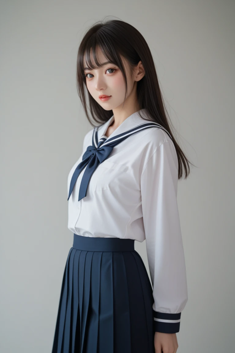 The location is a school classroom、I am a high school boy with long bangs.。A beautiful high school girl who is half French and half Japanese、Anyway, her face is beautiful、Beautiful blue eye color、She has beautiful long straight hair that is light blonde in color.、The outfit is a sailor suit, a Japanese , with a white blouse and a grey skirt.。The beautiful high school girl raised one hand、His hand is clenched into a fist that looks ready to strike.。The face has raised eyebrows、An angry face with furrowed brows and an open mouth。The mouth looks angry and insulting.。