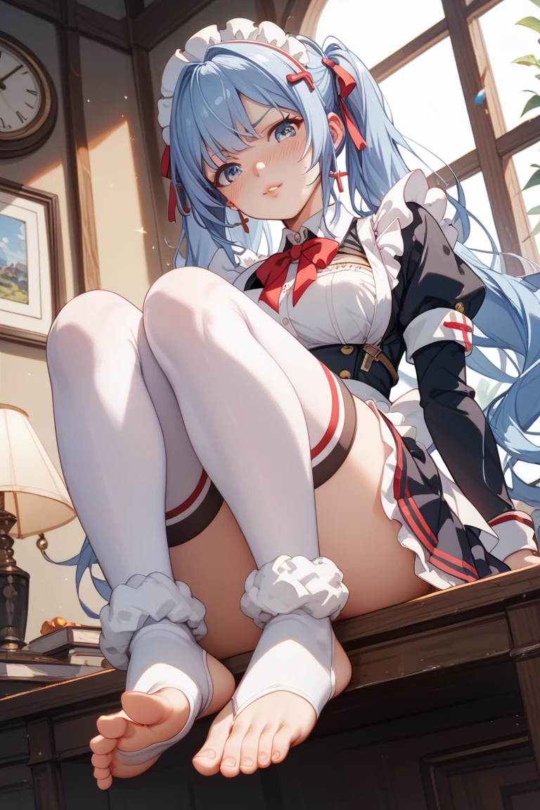 Fork the legs，small curvaceous loli, seductive anime girls, beautiful anime girl crouching, Loli, Smooth anime CG art, Anime moe art style,hot with shining sun, azur lane style, oppai, Thighs!!! --auto