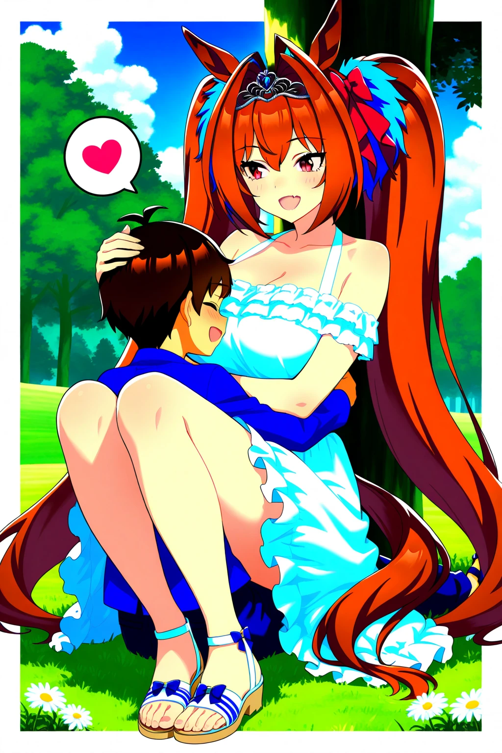 core_9, score_8_up, score_7_up, score_9, BREAK, 1girl,big breasts, score_9, score_8_up, 2D, flat color, 1girl, solo, outdoors, tikal the echidna from sonic (series), wide hips, narrow waist, full nelson, barefoot, sex, vaginal, penetration, biting lips, rolling eyes, aroused, heart shaped pupils, raised eyebrows:1.4, heart aura, water monster pattern skirt, skirt lift, no panties, side tie