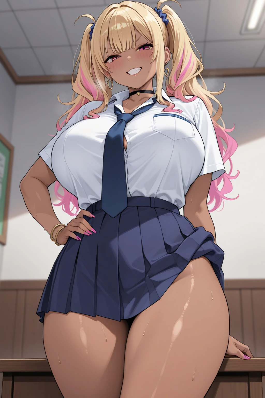 ((sexy young 2girl ,sex,gyaru))nsfw,glamorous, voluptuous, curvy,((black braids ,))stand,((school uniform,))fair skin, pale skin,happy smile.flushing,fuck ass