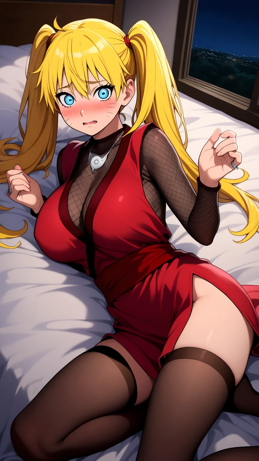 Shiny blond hair, loose hair, very long hair, sophisticated haircut, thin and oval face, very sexy and sophisticated transparent red dress, sexy blue latex suit, sexy black latex catsuit, thighhigh stockings, embarrassed, submissive, nervous smile, cute and blushing 18 years old anime girl, look away because she is embarrassed and blushes, bright blue eyes, detailed face, detailed members, detailed arms, detailed hands, ((((sparkling diamond jewelry)))), tiara, ((makeup)), high heels, puffy sleeves, long gloves, long eyelashes, ((((shiny red transparent dress)))), Girl lying, tied by ropes, shackled, can no longer move, tied tightly, very hard tied up with lots of ropes, hampered by so many ropes that she can no longer move, bound hands and feet, ropes tie his whole body, tied extremely tightly and forcefully to her bed by a lot of ropes, its limbs are strongly tied together by ropes, his torso is tied up with thick cords, her chest is so tied up with ropes that it sticks out, her legs are tied tightly with thick ropes, his hands are tied behind his back with ropes, she can no longer move her feet, her hands which are tied by thick ropes, she desperately tries to free herself, likes to be tied tight with big ropes, likes to be immobilized by big ropes, lying down, his hands and feet are strongly tied to the railing of his bed, his legs are pressed together and tied with ropes, its limbs are held vigorously by imposing ropes, her hands are tied securely behind her back by ropes, her chest is compressed by strong ropes, she is pressed against her bed and restrained by large ropes (shibari, arms behind the back:1.4), (hands on the back), (masterpiece, best quality) 1.5, 1girl, solo, (sexy, beautiful woman, perfect face, perfect eyes, perfect hands), samus aran, black leather dress, kneeling, (shibari, arms behind the back:1.4), (hands on the back), Spread the legs, s'lie in bed by big ropes