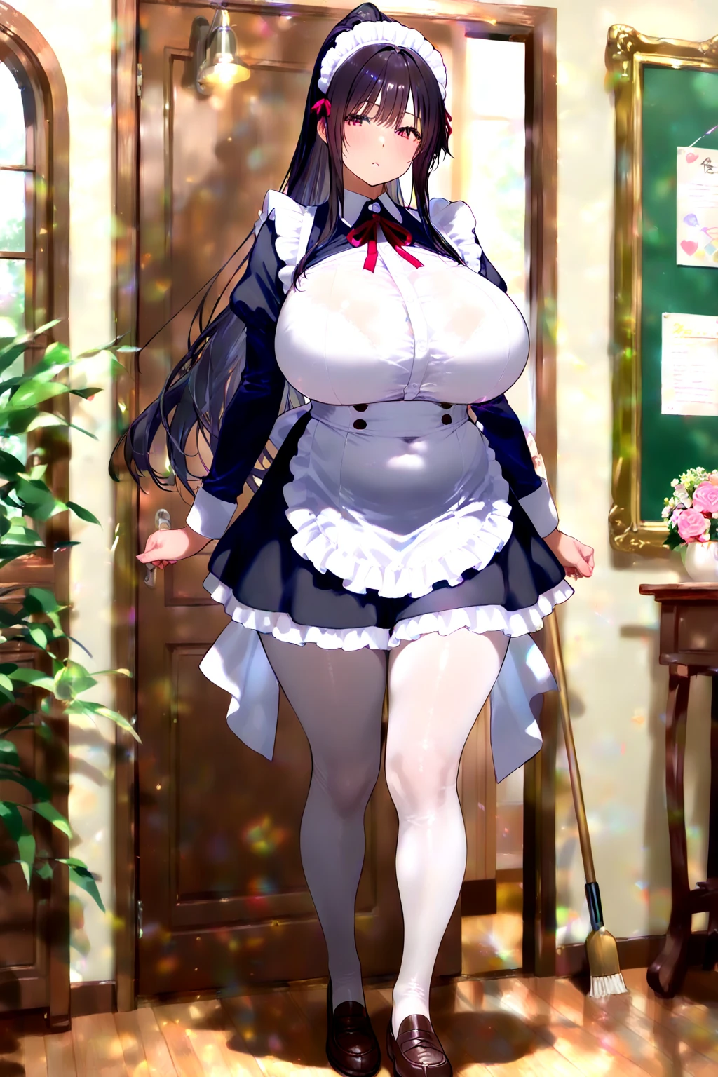 Highest quality、One woman、Full-body portrait of a beautiful woman in an apron、Random sexy poses、knit、black hair half-up、The skeleton is straight、Natural Lip、Beautiful breasts
