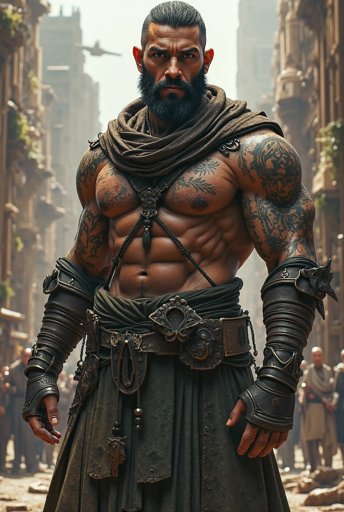 Tatto muscular male character design with name “ruy” realistic AI