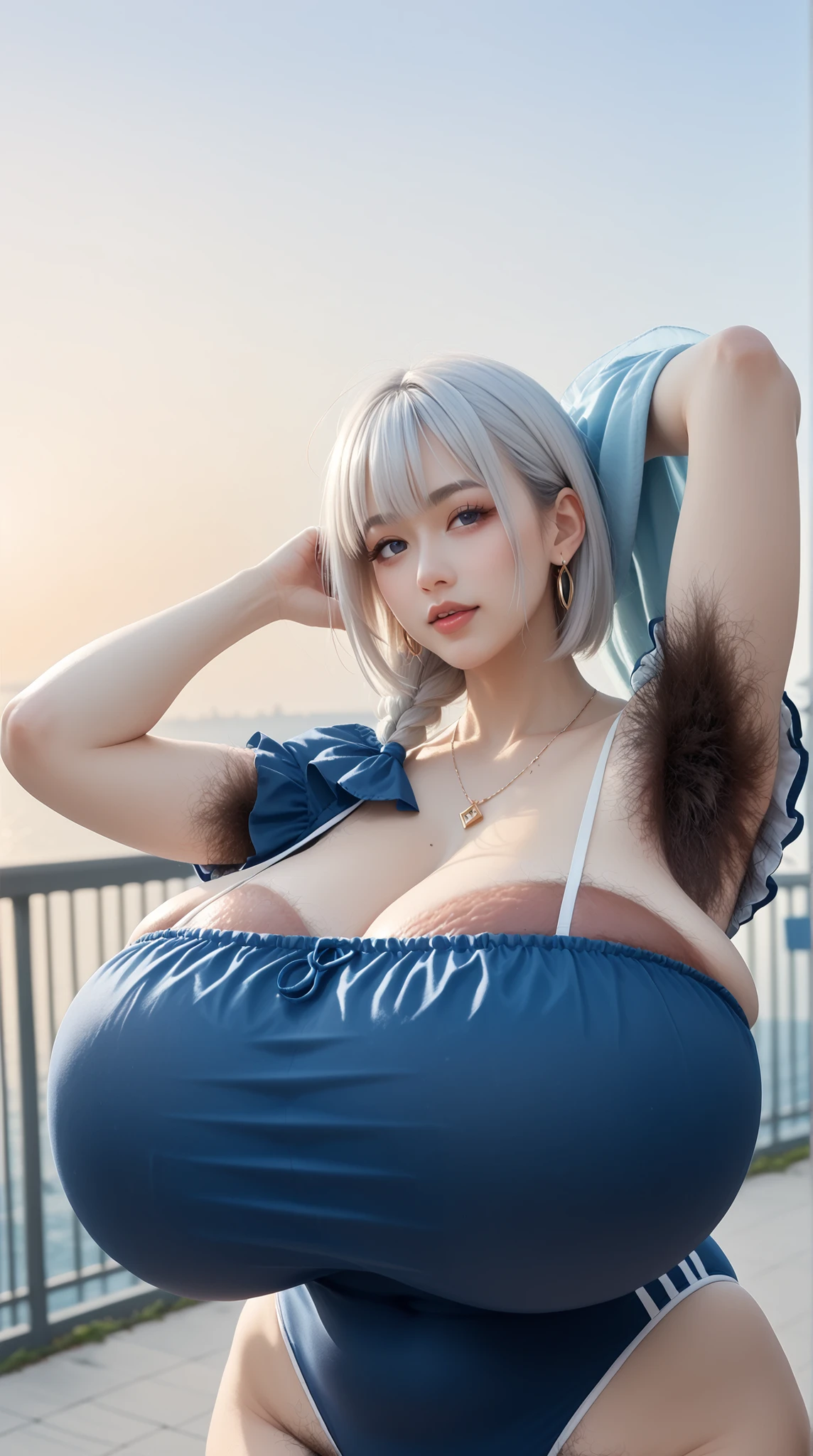 Highest quality, 8K quality, Masterpiece, Several busty women are standing side by side facing the camera., (Super big breasts compressed by clothes:1.3), Whitening skin, Sparkling Blue Eyes, Deep crimson sailor collar uniform, Pleated skirt, Above the knee, Skirtliftv1, (Super big breasts nipples squeezed deeply with fingers:1.3), (Super big breasts in a frontal view), White panties, Breast Grab, skirtlift, (Eyes closed and mouth open)