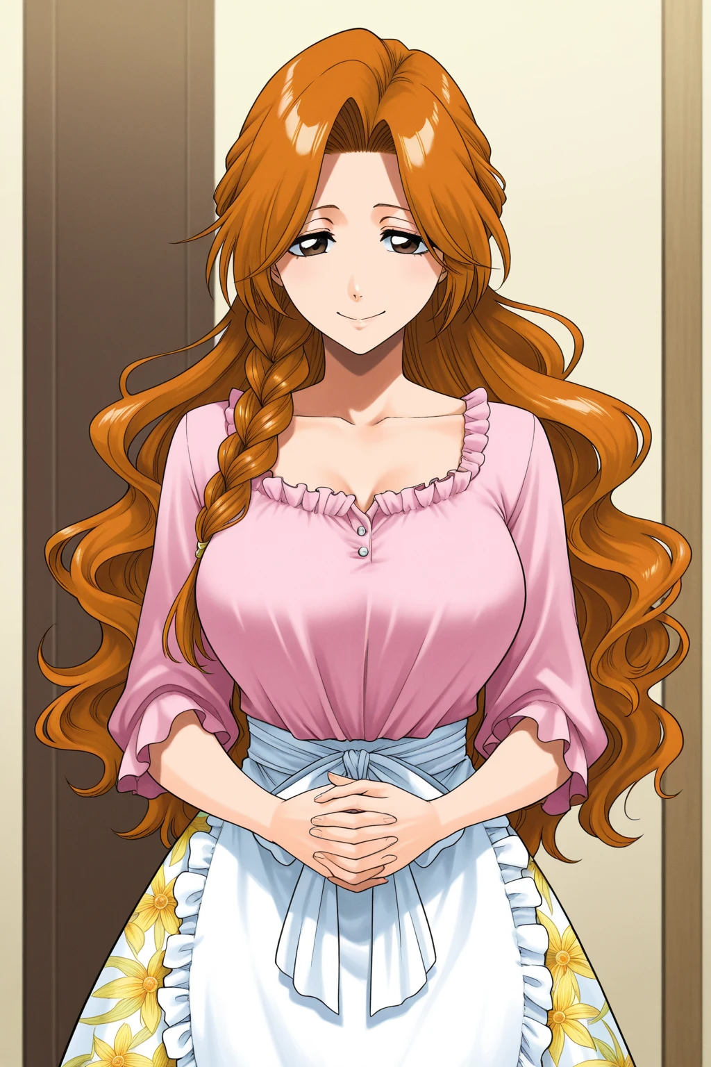 score_9,score_8_up,score_7_up,anime coloring BREAK source_anime,anime,<lora:Sumeragi_Lee_Noriega_Gundam_00_Pony:0.8>,sumeragi,1girl,solo,brown eyes,very long hair,brown hair,hair between eyes,necklace,short dress,breasts,purple shorts,hand on hip,laughing,indoors,