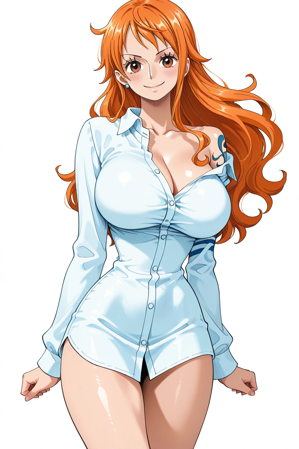 (((top-quality、masterpiece)))、1girl in、((a room))、((Duan))、A stunning、Pubic hair shows through、((Orange hair))、(Longhaire)、barechested、A sexy、(((Light white swimsuit)))、(((Colossal tits)))、large full breasts、Sheer areol、I can see my chest a little
