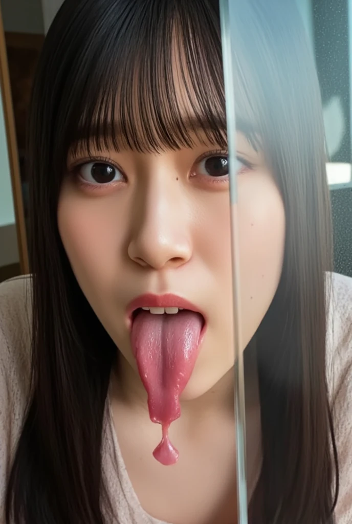 (table top、highest quality、8k、Award-winning work、ultra high resolution)、one beautiful woman、(classy red turtleneck knit sweater:1.3)、(close up of face:1.5)、(Lots of white mucus dripping from the mouth:1.5)、(A large amount of white mucus from the open mouth:1.5)、ultra high definition hair、ultra high resolutionの完璧な美しい歯、Ultra high definition beauty face、ultra high definition hair、Super high-definition sparkling eyes、輝くultra high resolutionの美肌、ultra high resolutionの艶やかな唇、(look at me:1.2)、elegant and beautiful hairstyle、blurred background、accurate anatomy、(romantic love feeling:1.1)、(The most romantic and moody atmosphere:1.1)