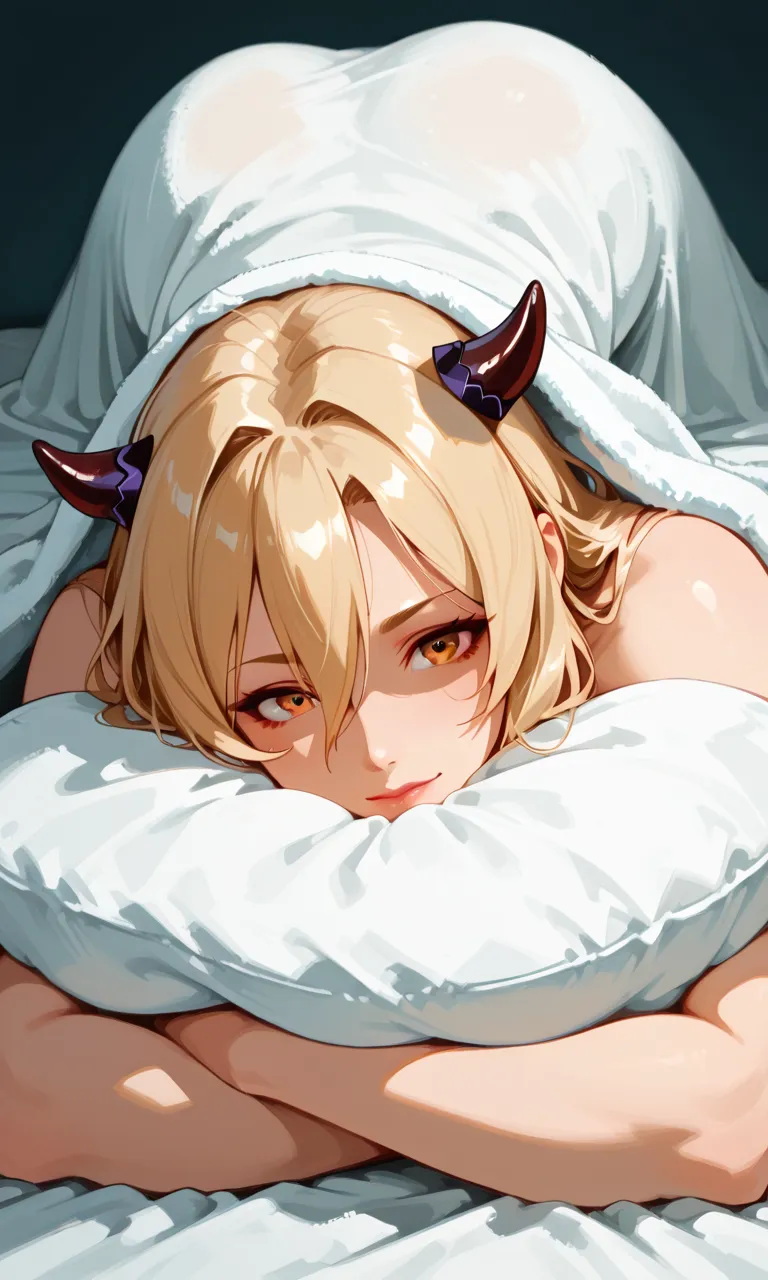 ((Acura), (detailed), (Fantasy illustration: 1.3), cute girl with dragon horns on her head, white hair, realistic ultra-detailed rendering style, close-up of head, pastel colors, (clear lake: 1.3), (high resolution: 1.2), ((masterpiece))