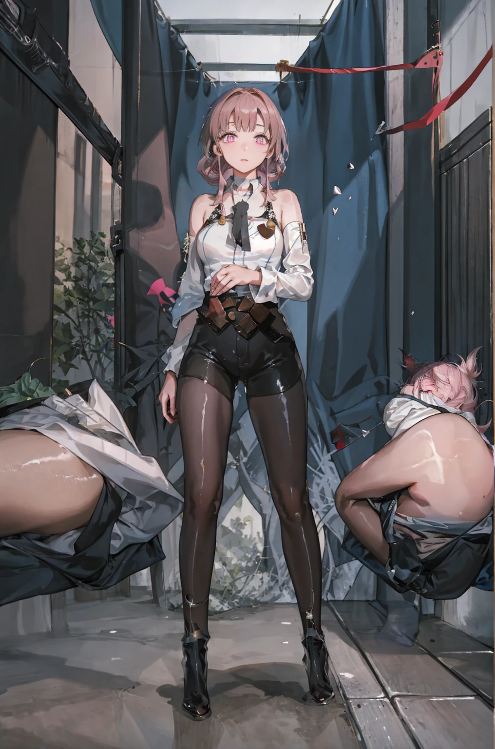 masterpiece, 最high quality, High resolution, Final Fantasy 7、Tifa Lockhart、Black torn clothes 、Black ripped pantyhose、Dark church at night、sexy、Wearing a mini skirt、Thin legs、Big Breasts、Slim figure、high quality CG Tone Dim lighting、Please open your mouth wide、Torn black panties、scream、Defeat scene、Losing to a woman、Fighting、Fall down
