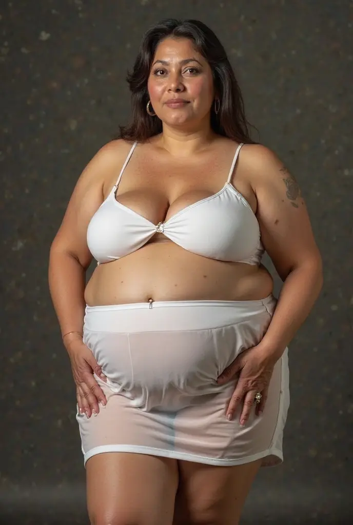 style:photo | Alltotal Body Photo Of  glamour Woman, as a 35_old woman, big breast  Jumbo breast  sexy, fat  straight_hair, Izrael Syria woman  standing、preppy,viewed_from_distance, full_body, wide_angle view, entire_body_in_view、fat girl、one person、Fat belly、Thick body、Full body portrait、Standing on tiptoes、Stand with your feet shoulder-width apart、Stand with your hands on your hips、Stand facing forward、Simple white background、Blank white background、Big belly、Thick waist、Blank background、Competitive swimmer、Swimwear、Micro Bikini、Light pink swimsuit、High heels、Bikini with small cloth area、Brown Hair、Short Hair、、