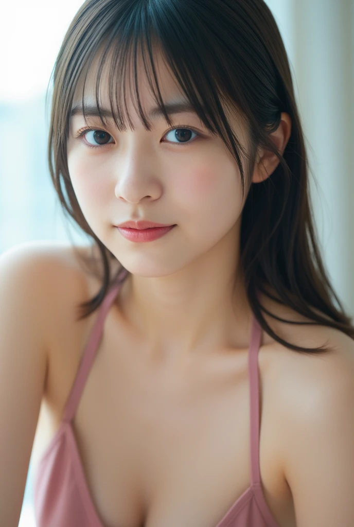 Realistic photos、Pay attention to the cute high school girl&#39;s face、Light blue bra
