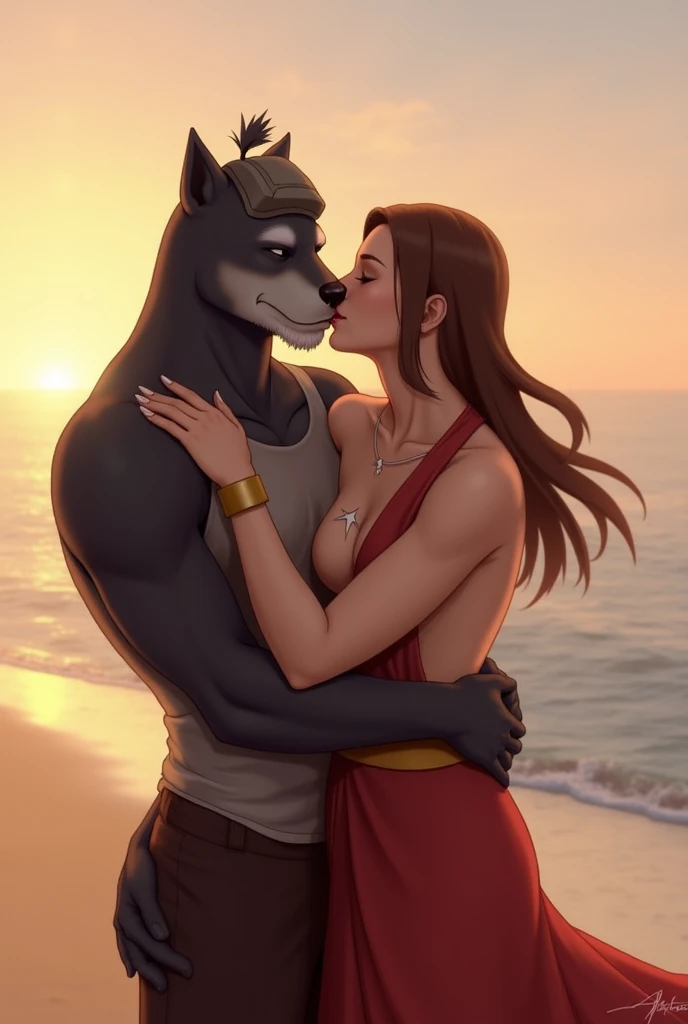 A tanned furry girl sitting with her ass on a furry boys face