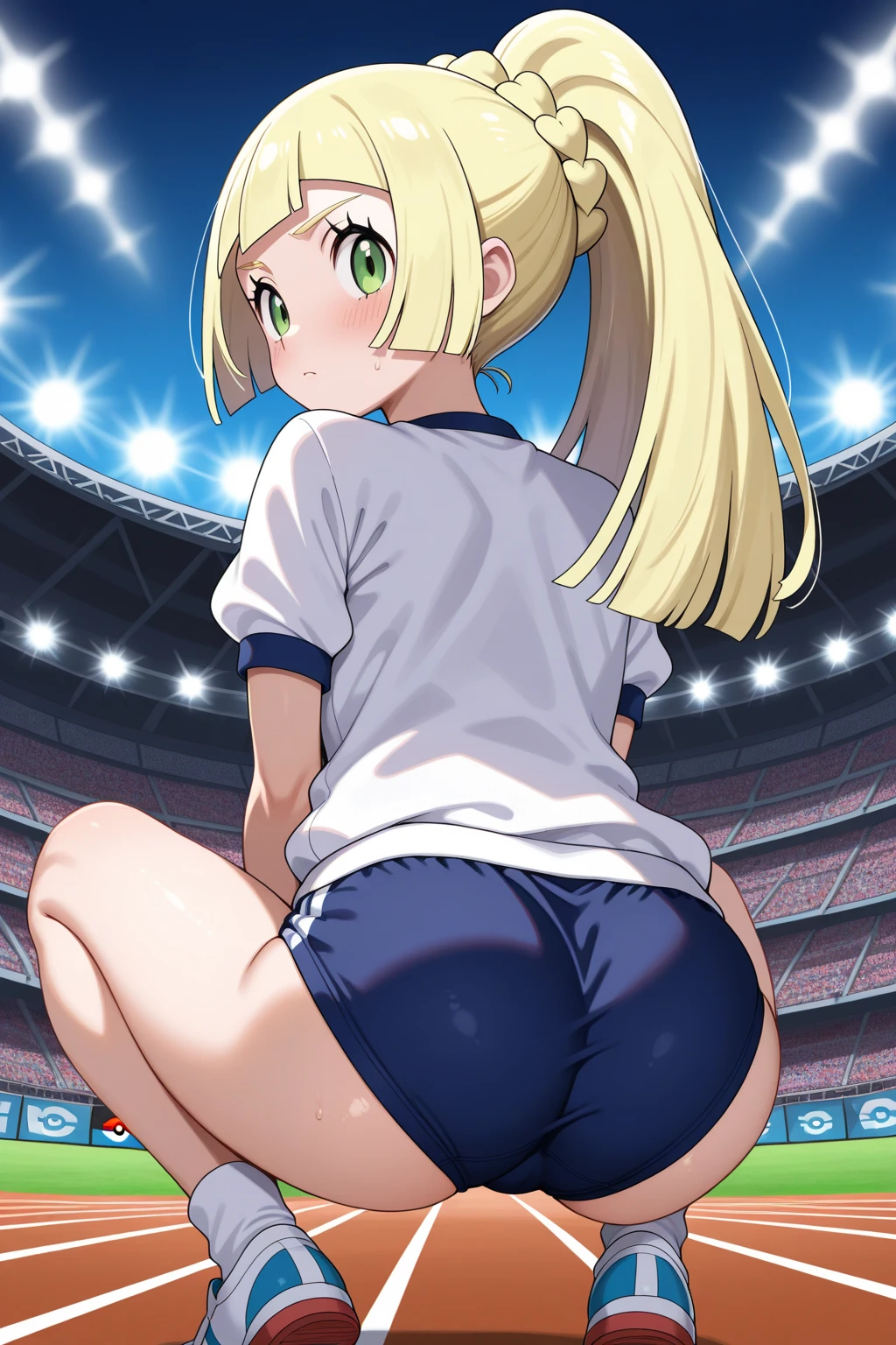 masterpiece, Highest quality, so beautiful, Long Hair, Blonde, Hair Ribbon, blue eyes, (Smaller head), Earrings, (whiteいワンピース:1.5), No sleeve, sunlight, grassland, Are standing, Cowboy Shot, Mid-chest, smile, blush, (Looking back at the audience:1.5), (Skirt that flips up:1.5), (white_Panties:1.5), (Thick thighs:1.5), (Wide pelvis:1.5), (Looking up at the buttocks from below:1.5), (behind:1.5)