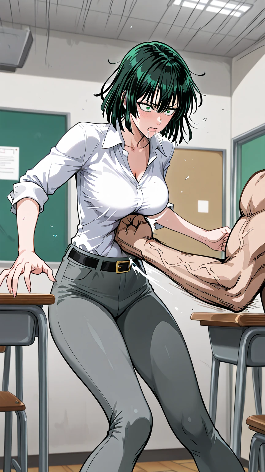 (best quality,ultra-detailed,realistic:1.37),musclaur badass girl with sculpted body have a tattoosfull naked ,full review of the female character's face and body, intense expression, strong and confident posture, studio lighting, vivid colors, physiologically-based rendering, grungy texture, rugged background, dust particles in the air, commanding presence, professional, powerful, gritty aesthetics,Valmet،short hair,necklace,six-pack,eyepatch,handsome look,gym,Body lifting,Valmet prime muscles,sitting in chair,Kings session,1girl,leaning hand on face, penis growth,penisQuiron,naked,big penis,Thick penis,fuck woman,girl belowjod Valmet penis,unerect penis