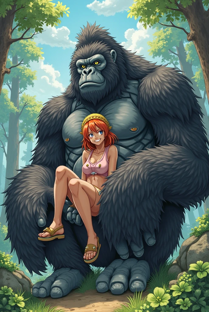 giant gorilla  monster carries  faint limp topless beautiful horny aroused  pink thong young  asian teen girl in his arms embrace sitting on his lap cuddling small breasts  nsfw licking her breasts with his tongue 