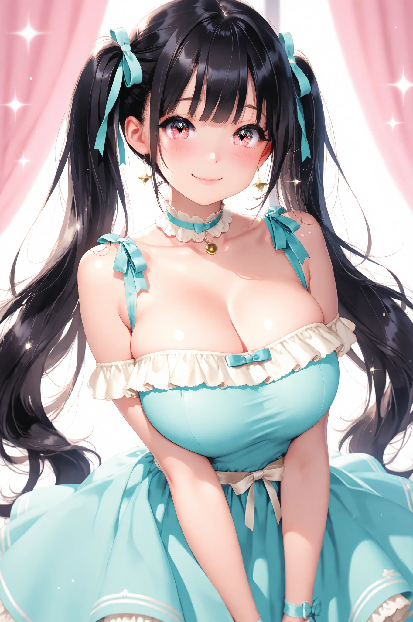 masterpiece, best quality, illustration, highly detailed, misakiao, hair ribbon, beautiful detailed eyes, blush, wood floor, ballerina, sleeveless leotard, cleavage, (tutu), light smile, glossy lips