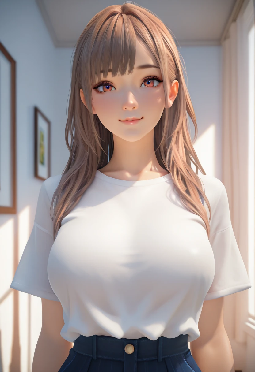 (masterpiece, Highest quality:1.2), One girl, alone,bony body、15 years old、(masterpiece, Highest quality:1.2), One girl, alone,bony body、15 years old、master piece , best quality , detailed , (woman face) , (breast hold:1.4) , t-shirt ,, room , indoor