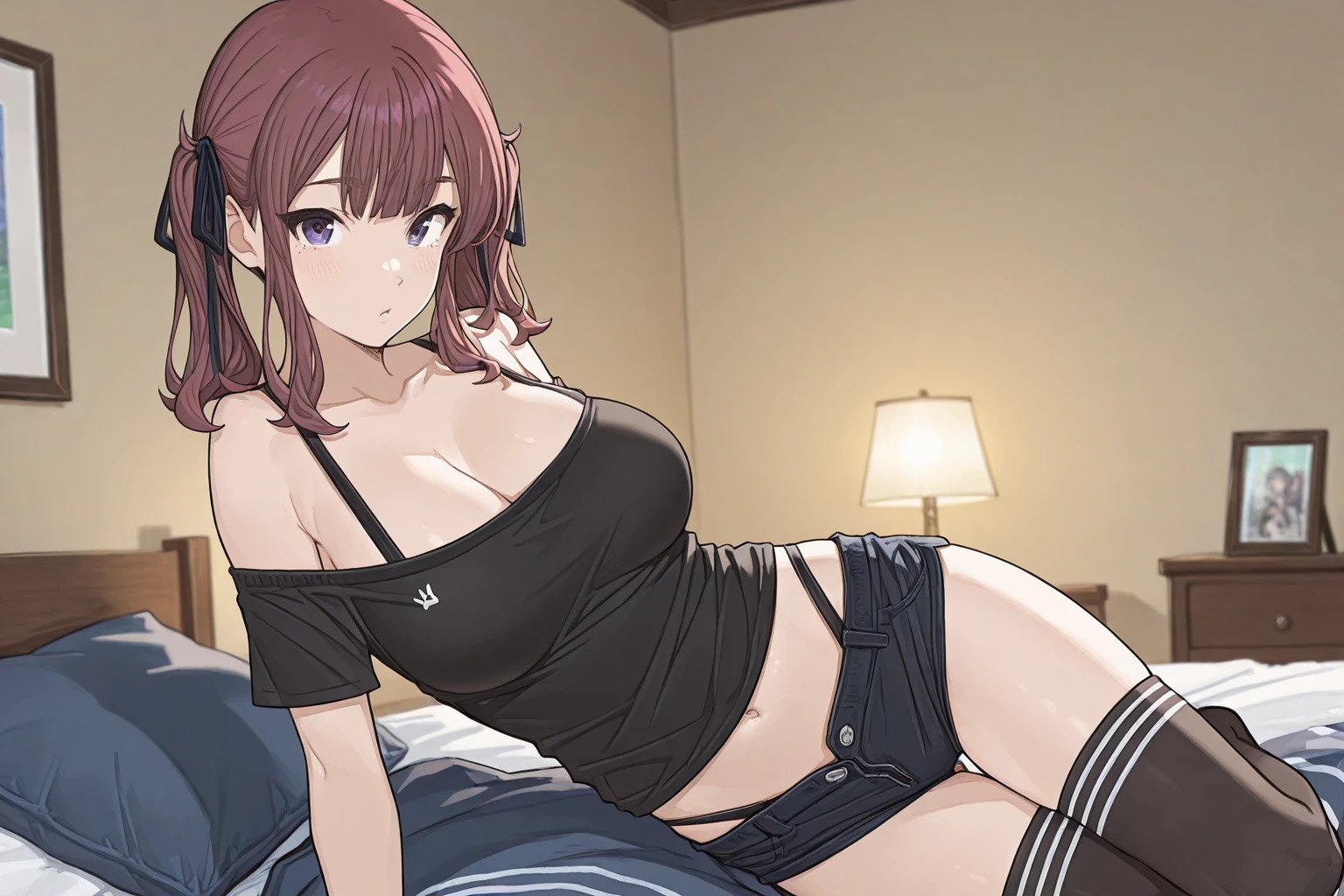 (masterpiece,best quality)), absurdres, denim shorts, white crop top, Ruby_RWBY, solo, smiling, looking at viewer, cowboy shot, sex, hentai, penetration, dildo masturbating