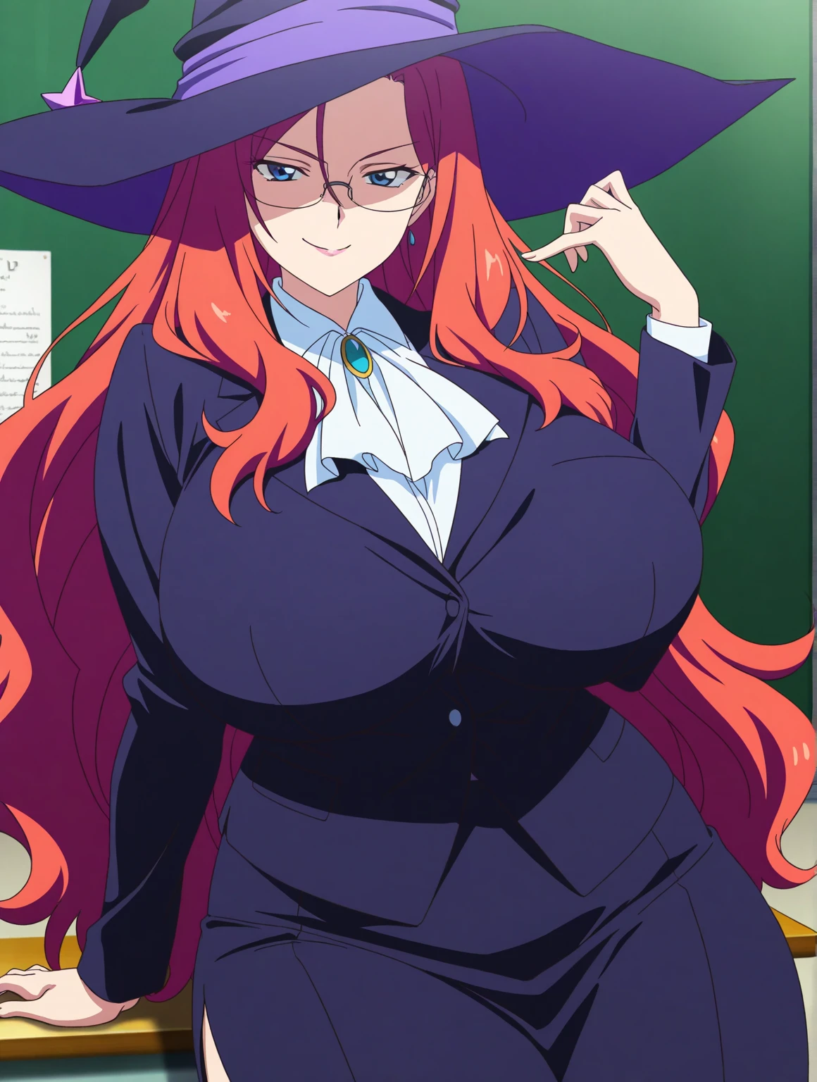 (day),
fully naked sitting on a chair,crossed arms, crossed legs,
,black headwear,witch hat,pantyhose,Black_Pencil_skirt, topless, big breast, nude
glasses,
long hair,red hair,blue eyes,lipstick,
1 girl, 20yo,Young female,Beautiful Finger,Beautiful long legs,Beautiful body,Beautiful Nose,Beautiful character design, perfect eyes, perfect face,expressive eyes,
looking at viewer, in the center of the image,(Upper_body),(Focus on her face),
official art,extremely detailed CG unity 8k wallpaper, perfect lighting,Colorful, Bright_Front_face_Lighting,shiny skin,
(masterpiece:1.0),(best_quality:1.0), ultra high res,4K,ultra-detailed,
photography, 8K, HDR, highres, absurdres:1.2, Kodak portra 400, film grain, blurry background, bokeh:1.2, lens flare, (vibrant_color:1.2)
(Beautiful,large_Breasts:1.4), (beautiful_face:1.5),(narrow_waist),