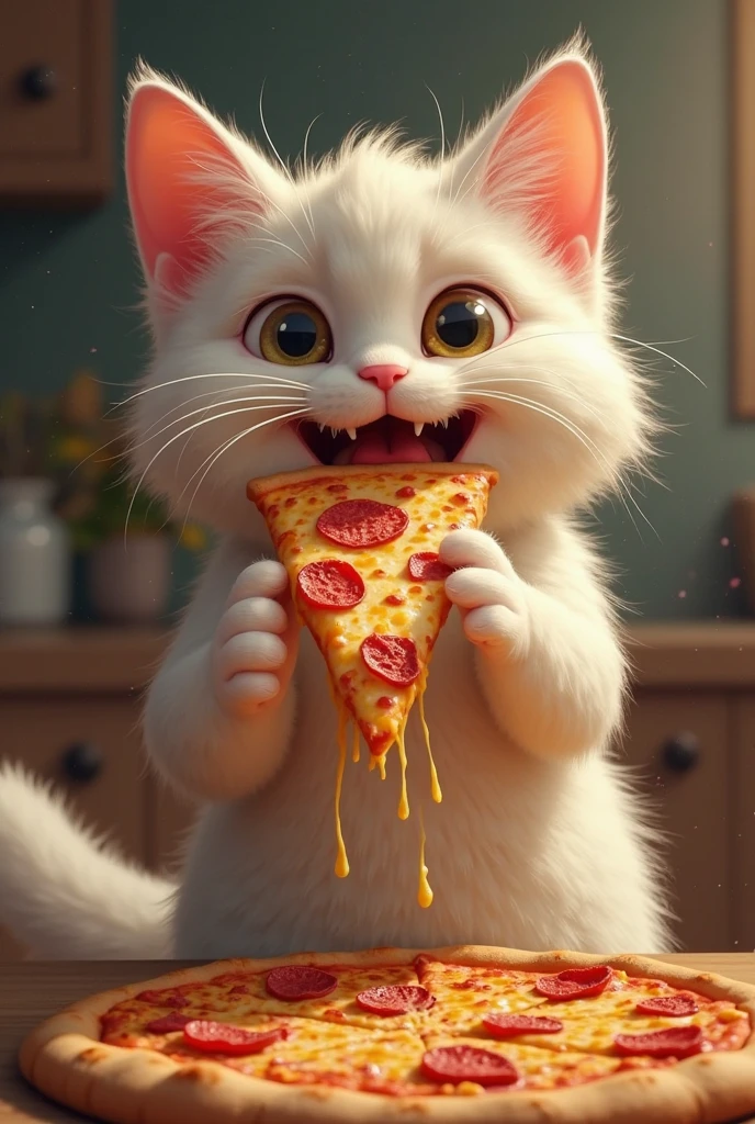 A cat eating pizza
