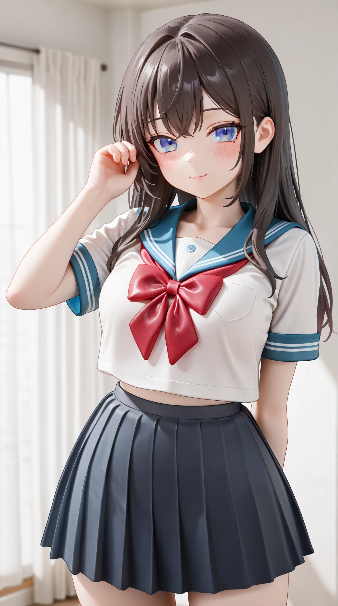 iu,Draw one with a ponytail、Girl in skirt, Lovely 3d rendering, Lovely detailed digital art, mini Lovely girl, Lovely digital painting, 3D rendering style, Lovely digital art, Lovely rendering 3d anime girl, Little curvy loli, Lovely! C4D, Single character full body, Stand on a white base