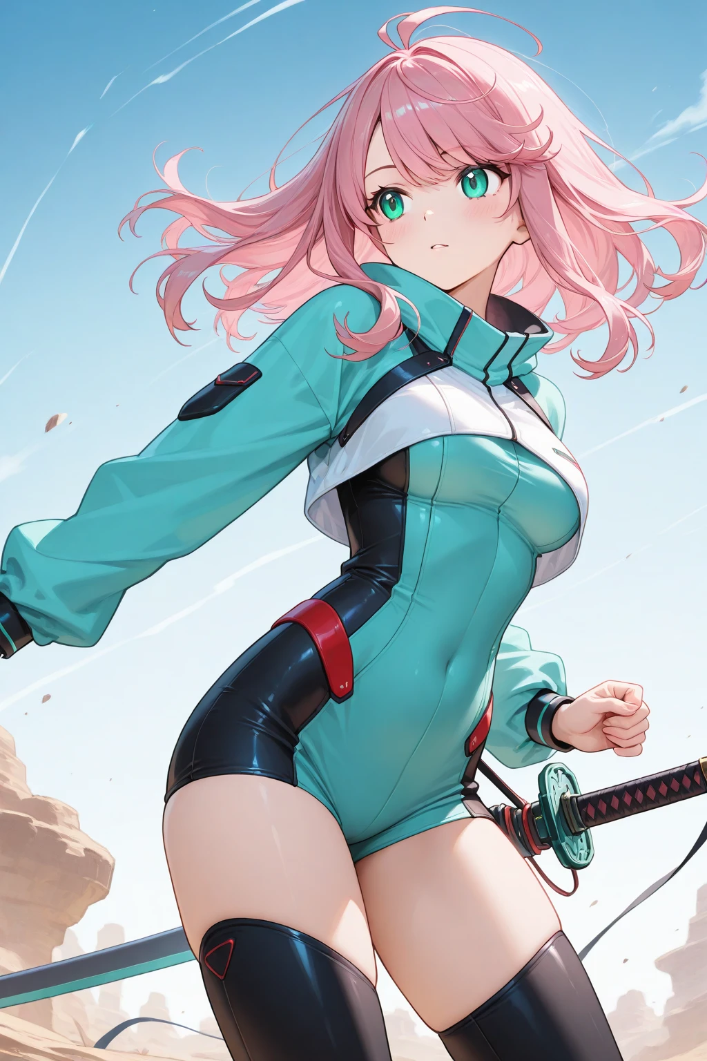(Various exaggerated poses), (Mecha girl), ((Robot mech)), (Plump body), (tight leather jacket), (Larger breasts), (She wears pink mech), showing her sexiness and confidence. The leather jacket fits her plump figure, highlighting her femininity and strength. (picture-sensitive lenses), (best image quality), (more details of people's faces),
Mecha Girl 1's hair was a gorgeous sea of pink, falling on her shoulders like silk. The hair gently flutters in the wind of battle, exuding a charming sheen. Every strand of her hair reveals her vitality and courage,
Her pupils are a pair of turquoise gemstones that reveal a glow of wisdom and determination. In the fierce atmosphere of the battle, her pupils flashed with calmness and determination, showing her combat experience and keen insight
