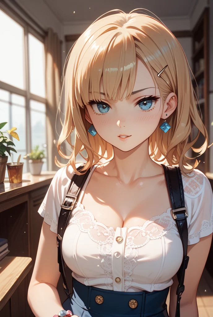 eliayase, eli ayase, yellow hair, blue eyes, ponytail, hair ribbon, medium breast,
BREAK bikini top, (pink shirt:1.2),
BREAK looking at viewer,((disgust, disdain, blush, close up)), ((upper body, close-up)), confronting viewer,
BREAK indoors, classroom, 
BREAK (masterpiece:1.2), best quality, high resolution, unity 8k wallpaper,NSFW ,(illustration:0.8), (beautiful detailed eyes:1.6), extremely detailed face, perfect lighting, extremely detailed CG, (perfect hands, perfect anatomy),
