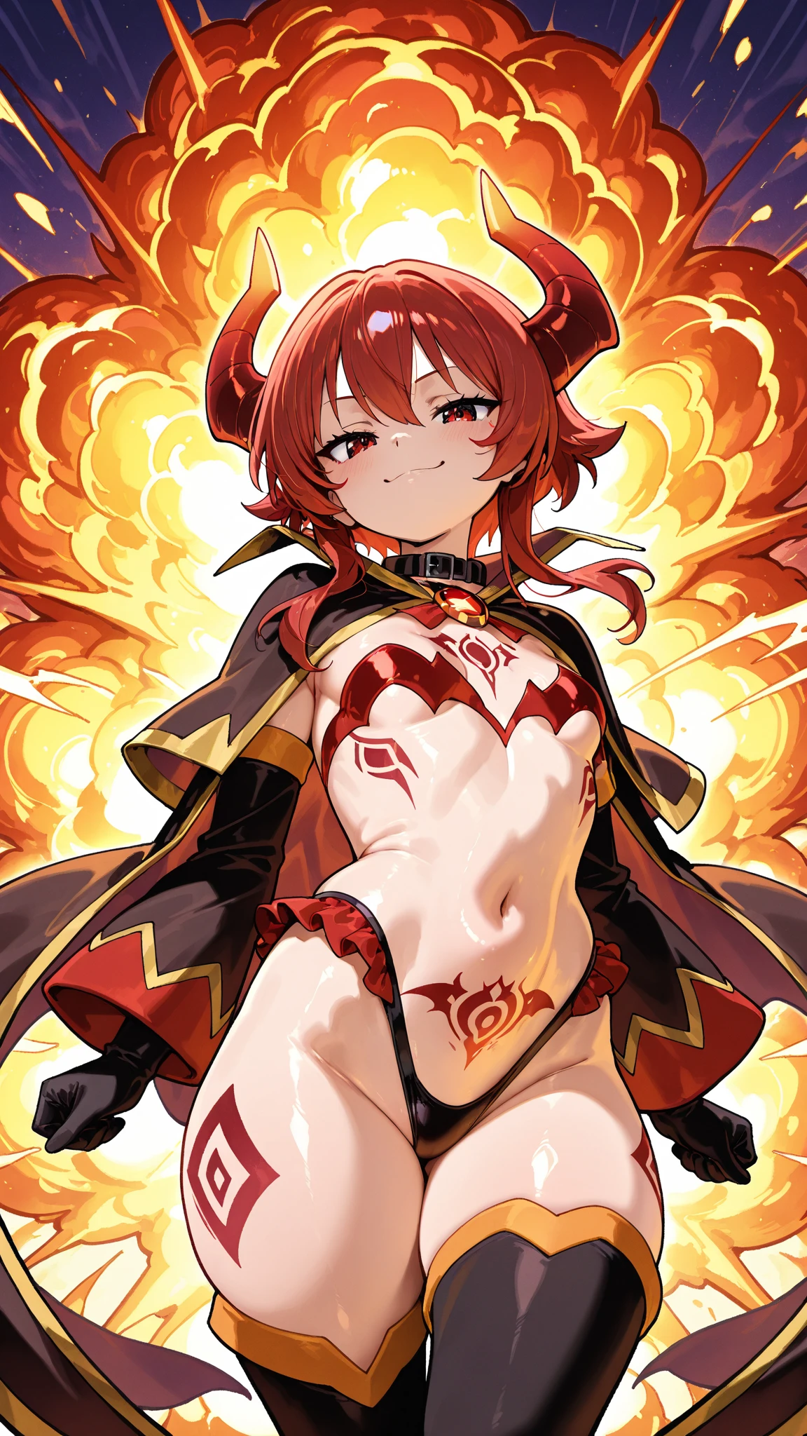 (masterpiece, best quality:1.3) WowAlexstrasza, 1girl, solo, long hair, breasts, looking at viewer, red eyes, thighhighs, gloves, jewelry, huge breasts, thighs, earrings, horns, sky, day, elbow gloves, cloud, armor, blue sky, lips, orange eyes, glowing, thick thighs, looking down, from below, glowing eyes, pelvic curtain, colored sclera, dragon horns, dragon girl, horn ornament, dragoness, nipples, vagina