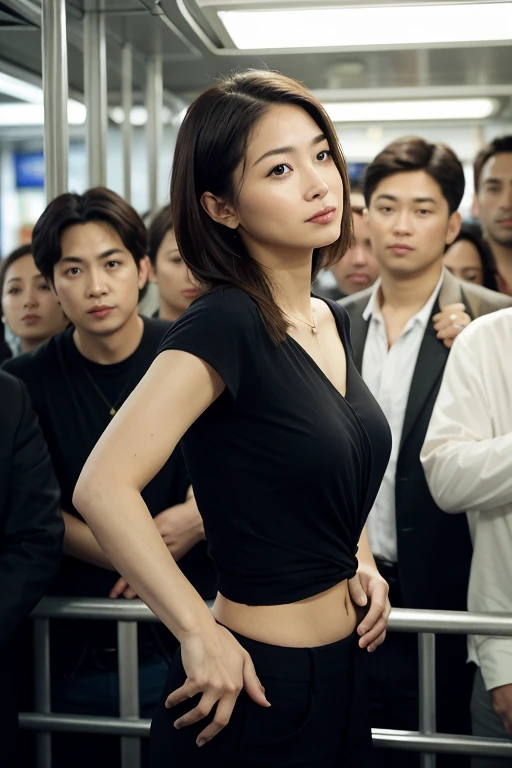(8K, RAW Photos, Highest quality, Learning:1.3), (Realistic, photo-Realistic:1.37), (The audience watching:1.331), (Brunette Hair), Pause, singapore street, Night cityscape, Cyberpunk City, Soft Light, One girl, Very beautiful face , Perfect Body Proportions, (Small face: 1.1), bust, Casual Hairstyles, smile, Big eyes, (off the shoulder cowboy outfit, Cowboy hat, Cowboy boots), Mix 4, Fine grain
