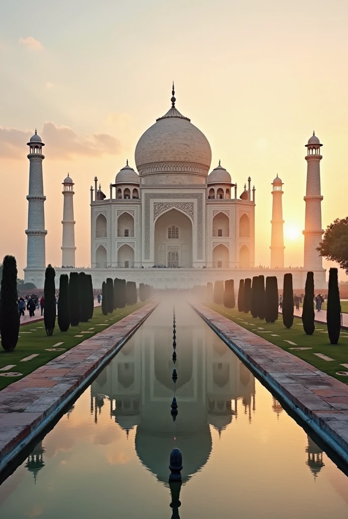 *Sunset view of the Taj Mahal, glowing in the fading light.