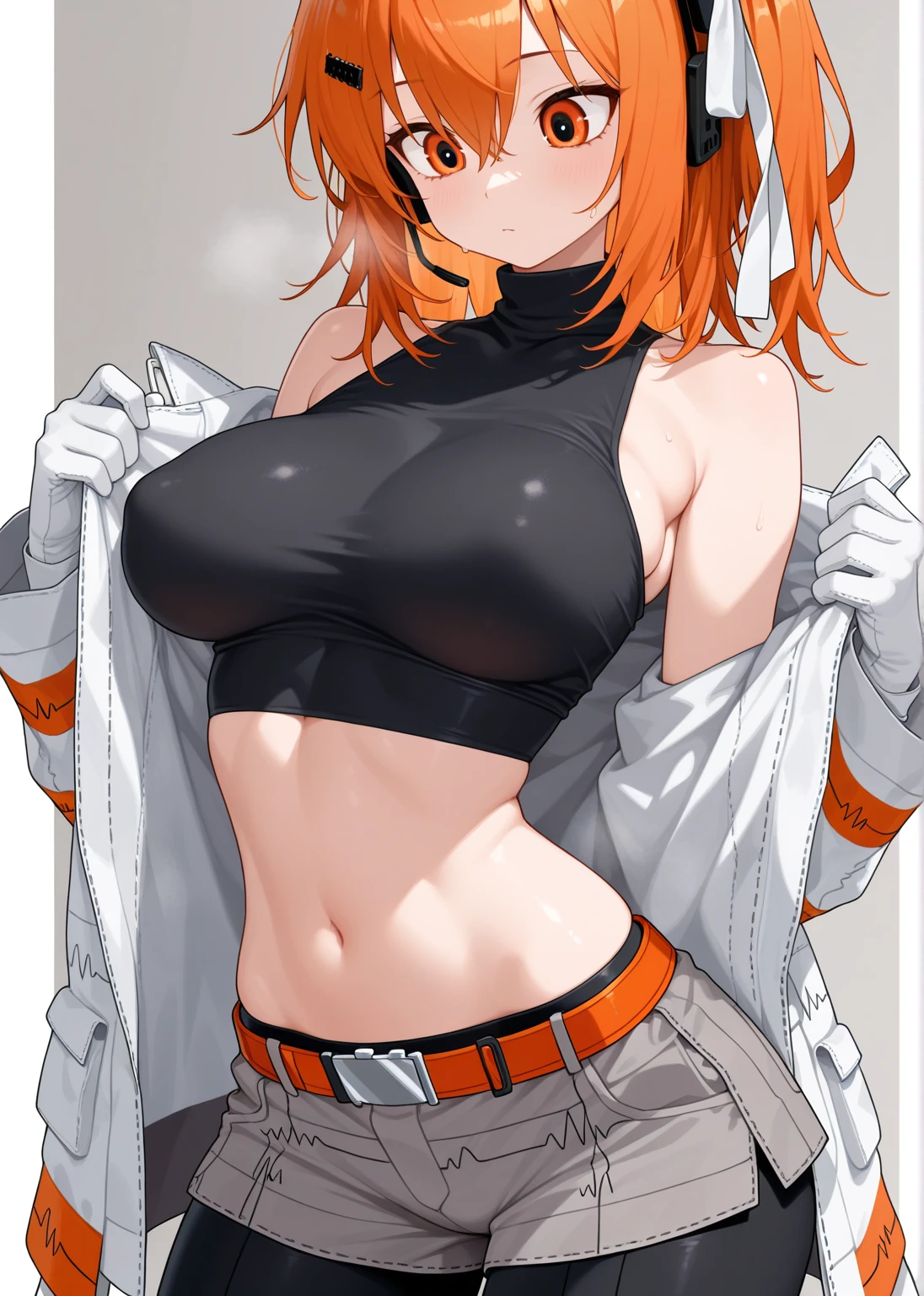score_9, score_8_up, score_7_up, score_6_up, score_5_up, score_4_up, BREAK ,Black Hair,short hair,Orange hair inner color,Mechacle,very big breasts,Sweaty,Overflowing breasts,empty eye,Erect nipples,boots,Fishnet tights,Alternative