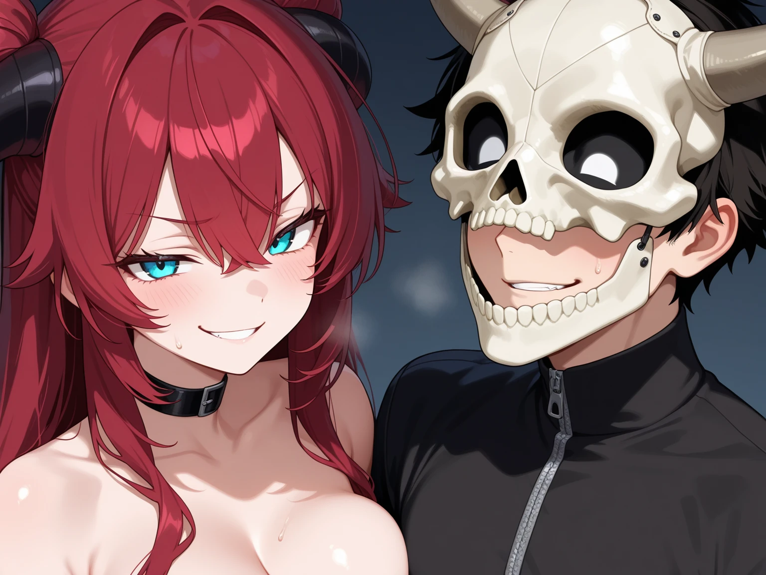 Girl, red hair, white background, skeleton, nude, charisma, profile photography, big breasts, long hair