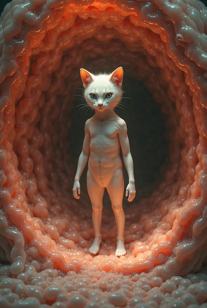 A cat woman is experiencing severe pain in her stomach