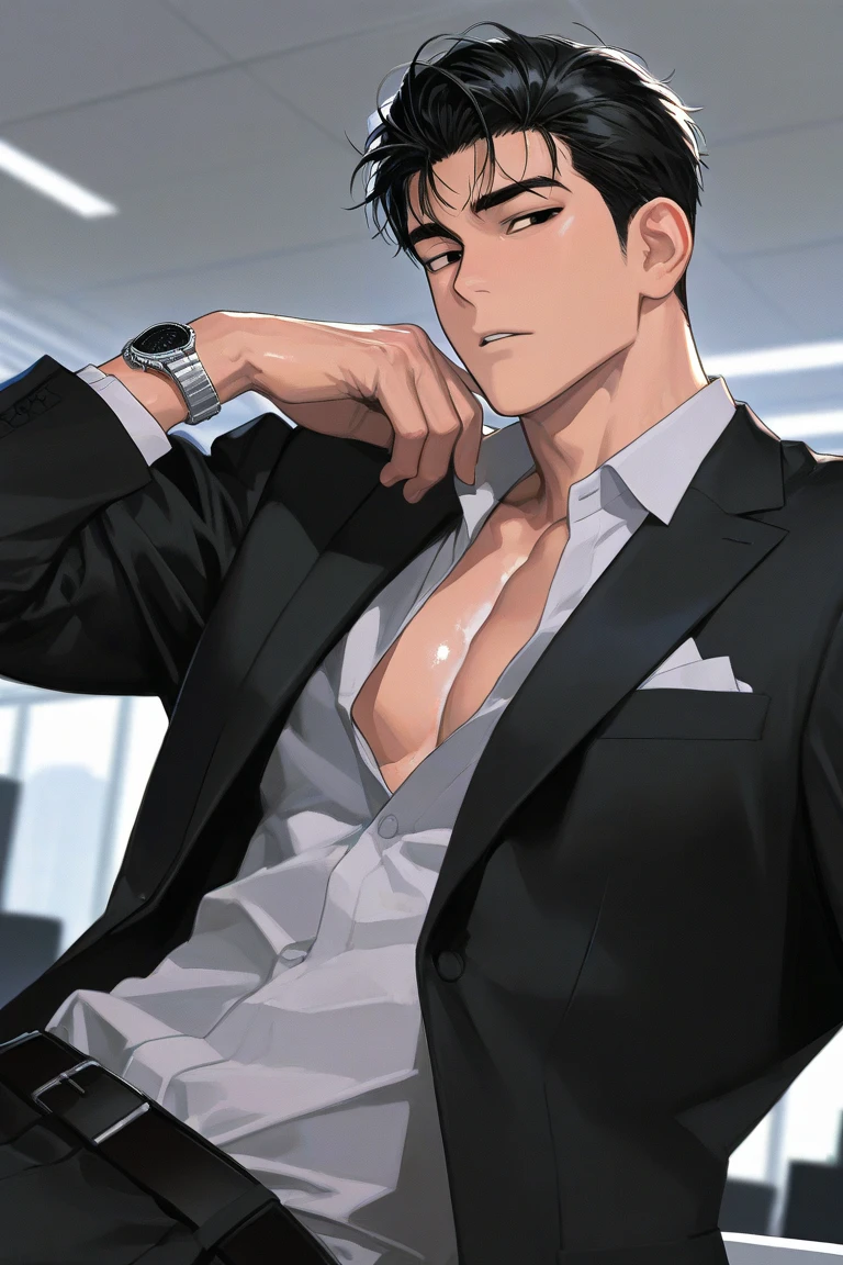 High quality two men in love 20years old,a daddy,tight black shiny suit sit down,k hd,in the office,muscle, gay ,black hair,asia face,masculine,strong man,the boss is,handsome,sex,leather gloves,lecherous dad,look straight ahead,Dad is erection