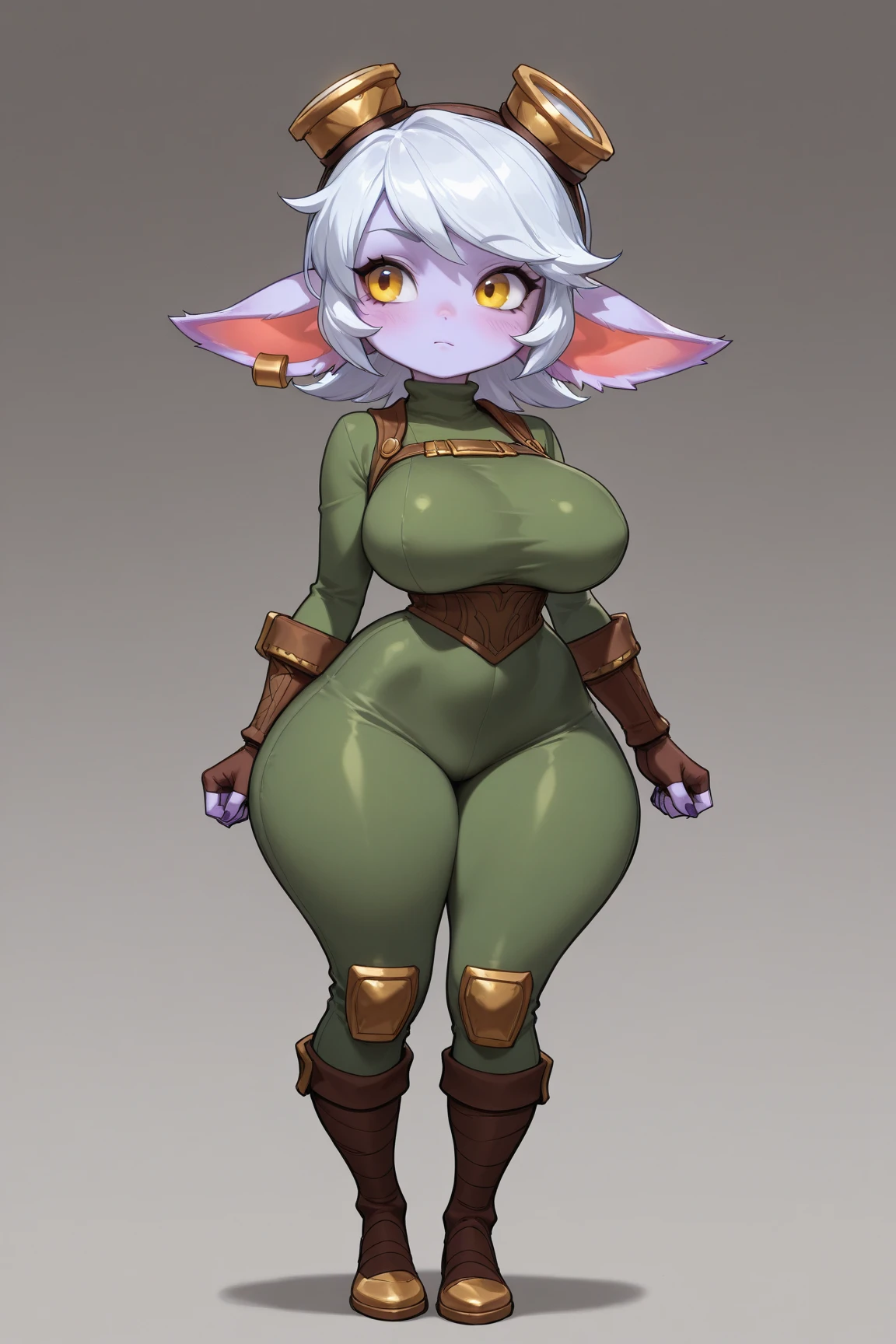 score_9_up,score_8_up,score_7_up,score_6_up,rating_safe,(dark,chiaroscuro,low light, desaturated:1.2),solo,gloves,1girl,female goblin,standing, fantasy clothes, facing viewer, (shortstack:1.3), large breasts, wide hips, beautiful, cute, scars,
