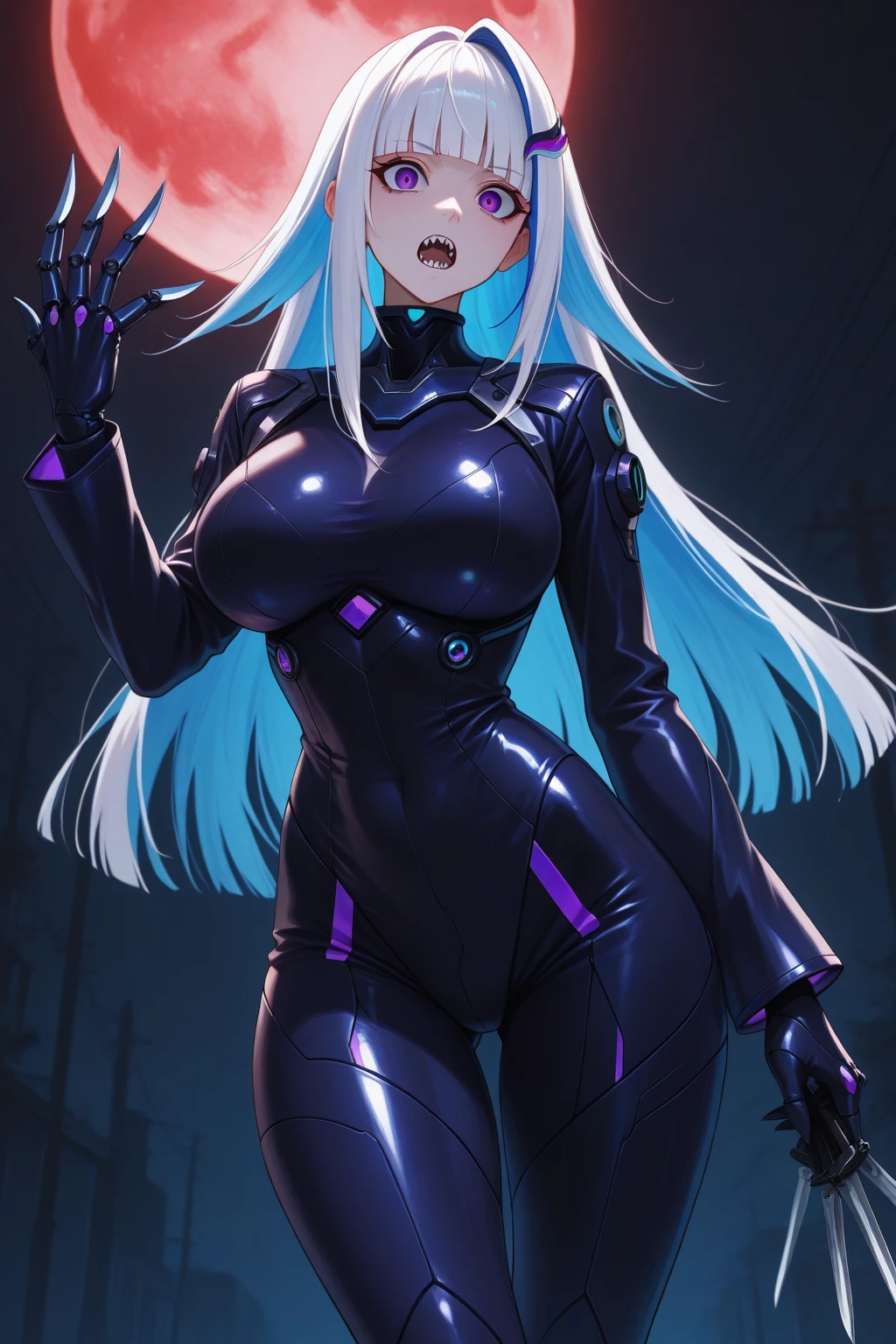 最high quality、Best image quality、masterpiece、Hatsune Miku Vocaloid、Big breasted android girl((18-year-old、red, Glowing black and blue cyber suit、brainwashing,Combatant, Hollow Eyes,((Purple glowing eyes 1.5)), Huge breasts , Expressionless, Emotions are removed,Bunny girl,Black Stockings,(Black latex tight bunny suit),avert your eyes , whole body shape, ((stand up)),(最high quality、4K、8k、High resolution、Must have:1.2)、Very detailed、(reality、that's reality的、reality的:1.37)、Best Bust、Bust 90、Twin tails、Open your chest wide、valley、happiness、thin、Expressionless、))high quality、Beautiful art、background((Metro City、cyber punk、Nightclub、Cyber World))、Tabletop、Exquisite design、Visual Arts、Concept Artist、Five Fingers, Perfect body, {{{masterpiece}}}, {{{最high quality}}}, {{Very detailed}}, {shape}, {{Very delicate and beautiful}},Improved cost performance、All Roles、Canon 5D MK4でphotograph、photograph,
