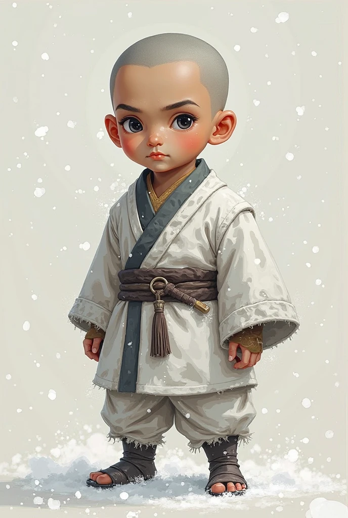 Cute Baby man sokka was a Baby, Avatar: The Last Airbender, southern water tribe, portrait photo, blue eyes, samurai haircut, blue eskimo coat, close face, front view, maya 3d, render man, 32k uhd, gray background, happy