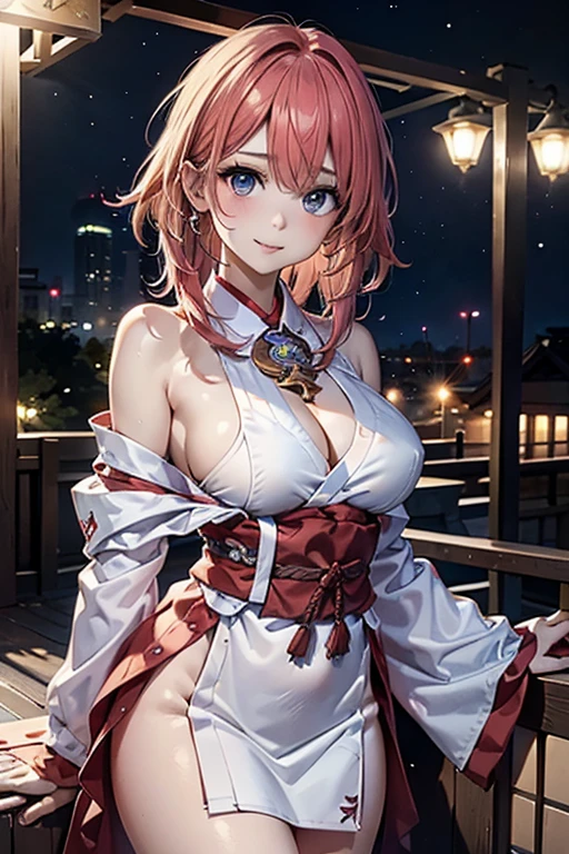 NSFW,Hololive,Rui Takane,long hair,kimono,(High-quality kimono:1.3),(Oiran:1.5),(See-through:1.3),hair ornaments,Off the shoulder,Embarrassed,blush,Lonely look,(Perfect hands),(Perfect Anatomy),(masterpiece),(highest quality),night,Red light district,Blowing a Kiss,A seductive smile