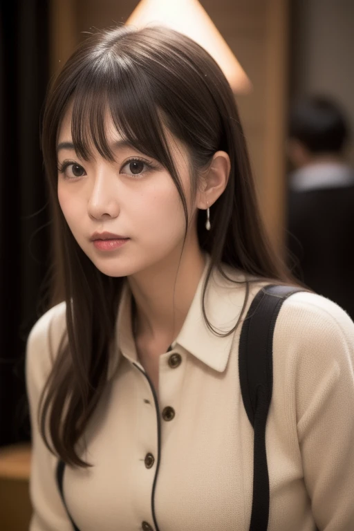 (8K, RAW Photos, Highest quality, masterpiece:1.2), Very detailed, Super Resolution, (Realistic, Realistic Photo:1.37), Portraiture, High-resolution RAW color photos, Professional photos, Very detailedで美新しい, Very detailed, 8K壁紙, Amazing details, Large file size, Official Art, highly detailed CG unity 8K壁紙, Very detailed美少女, Very detailed顔, Very detailed目, Very detailed肌, Very detailed指, Very detailed鼻, Very detailed詳細な口 , Perfect Anatomy, Very detailed背景, Very detailed衣服, 1 Girl,, 20th generation, Cute girl, Realistic body, small, Fair skin, Glowing Skin , Black Hair , Curly Hair、 smile, Cute face, Realistic face, Delicate eyes, V Neck Knitted Dress, Looking at the audience, Cowboy Shot, Dynamic Lighting, Large Breasts,